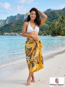 Custom Hawaiian Woven Dot Pareo Sarong Floral Print <b>Beach</b> Wrap Lightweight Tropical Resort Wear OEM ODM Manufacturer Supplier - Product Image 2