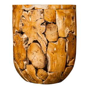 Table basse cylindrique artisanale, motif de grain de bois unique, mobilier intemporel pour la maison, racine de teck rustique, durabilité supérieure, ARTERRA - Product Image 1