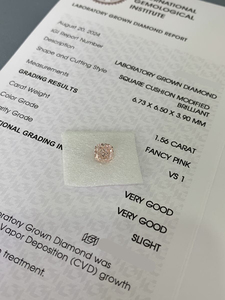 Diamants roses fantaisie en vrac, taille coussin, 1-3 carats, 1,56 carat, 1,57 carat, certifiés IGI, cultivés en laboratoire CVD pour la joaillerie (vente en gros) - Product Image 2