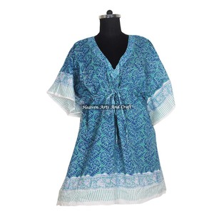 100% Cotton Women Sleepwear Hand Block Printed Kaftan Dress KFCS057 Light Weight Women Casual Occasion Wear Short Caftan Dress7 - Product Image 4