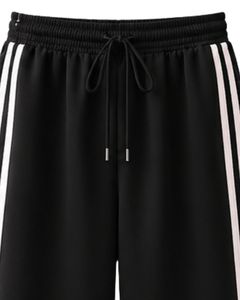 Pantalones Deportivos Anchos Negros con Franjas Laterales Blancas para Mujer, Corte Holgado Informal, Cintura Elástica, Ropa Deportiva, Pantalones Jogger, Ropa de Gimnasio - Product Image 5