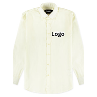 Kemeja Oxford Pria Lengan Panjang Bahan Katun 100% Model Kancing Depan Kerah Turun Bordir Logo Kasual untuk Kerja
