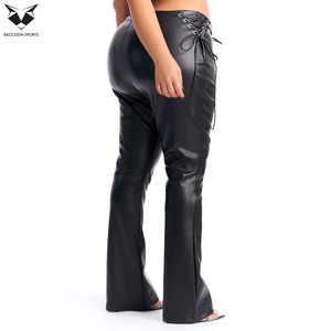 Pantalon en cuir PU respirant taille haute coupe droite pour femme, style streetwear sexy noir - Product Image 4