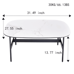 Tavolino da Caffè Moderno in Ceramica con Design a Trave Rocciosa per Soggiorno, Tavolo Basso Quadrato con Facile Montaggio - Product Image 5