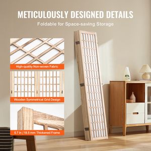 Divisorio Pieghevole in Legno Stile Giapponese a 6 Pannelli, Paravento Portatile per Interni con Decorazioni Artistiche, Leggero e Facile da Spostare - Product Image 5