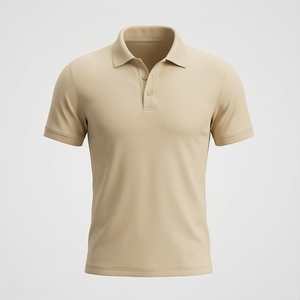 Polo en piqué 100% coton beige à manches courtes pour homme, décontracté, respirant, coupe classique, design tricoté uni - Product Image 1