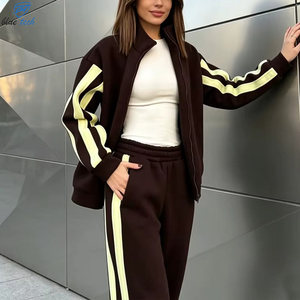 Custom Logo <b>Women's</b> Premium Cotton Fleece Tracksuit Set Zip Front <b>Jacket</b> Loose Fit Sweatpants Wholesale Clothing OEM Services - Product Image 6