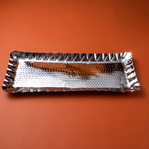 Premium Stainless Steel Platter Chocolate Tray Hand Hammered Texture Fluted Borders Luxury Catering & Hotel Buffet Tableware - Product Image 2