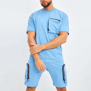 Men's Breathable Casual Summer Sweat Suit <b>Twin</b> <b>Set</b> 2-Piece Short Sleeve T-Shirt and Shorts - Product Image 1