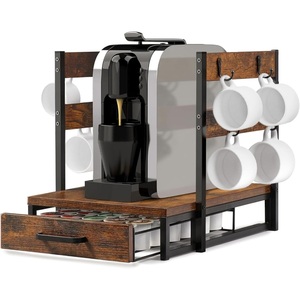 Organisateur de bar à café, tiroir de rangement pour dosettes et support pour machine à café, étagère de comptoir de cuisine style farmhouse avec 8 crochets pour tasses - Product Image 5