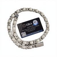 Chaîne à maillons en argent sterling 925 avec perle d'eau douce et moissanite taille brillant rond, style hip-hop, pour fête, mariage, unisexe, bijoux fins, cadeau