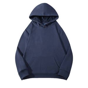 <b>Men's</b> <b>Navy</b> Blue Hooded Sweatshirt Regular Fit <b>Fleece</b> Casual Winter Wear Pocket Design Knitted Solid Color 100% Cotton - Product Image 1