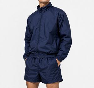 Custom Men's Lightweight Polyester/Cotton Windbreaker 2-Piece Zip-Up Hooded Track Jacket Shorts <b>Set</b> Breathable Quick Dry High - Product Image 2