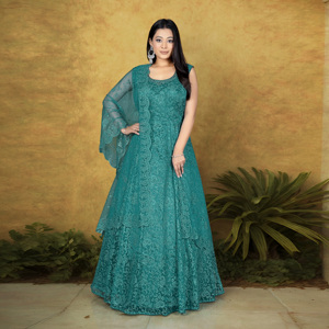 Vestido de Noche con Cristales Naturales y Bordado de Encaje en Toda la Superficie, Silueta Fluida en Línea A para Mujer, Ropa Festiva para Fiestas - Product Image 3