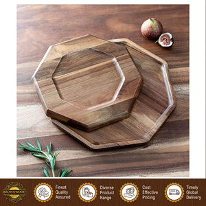 Juego de 2 Platos Octagonales de Madera de Acacia, Diseño Elegante, Hechos en India, para Frutas/Aperitivos/Quesos y Charcutería - Product Image 6
