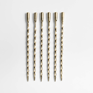 Juego de 6 Palillos de Martini de Latón Trenzado, Palillos para Frutas, Accesorios de Bar, Palillos para Cócteles, Palillos Modernos de Latón para Cócteles - Product Image 1