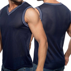 Nuevo diseño de alta calidad, camiseta sin mangas con cuello en V de malla, diseño personalizado para culturismo, ajuste slim, venta al por mayor para hombres. - Product Image 5