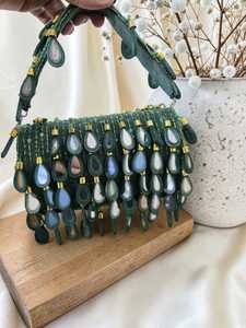 Pochette de soirée artisanale perlée écologique avec décoration de perles, fermeture éclair à pompon, sac à bandoulière pour mariage, fête, cadeau - Product Image 2