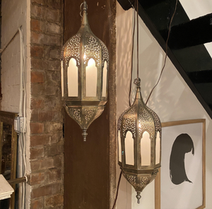 Handmade Modern Moroccan <b>Brass</b> Hanging <b>Lantern</b> Pendant Light with White Glass Metal Ceiling Lamp for Home Hotel Christmas Decor - Product Image 3