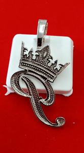 Pendentif initial P en forme de couronne en argent sterling 925 avec diamant Moissanite, style Hip Hop Iced Out, bijoux unisexe, pendentif personnalisé - Product Image 3
