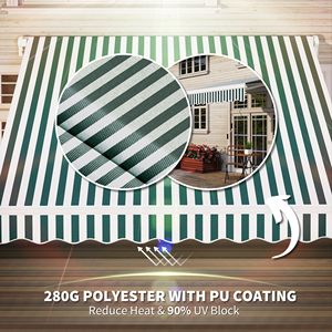 8FT X 6.6FT Manual Retractable Awning Green/White Sun Shade Deck <b>Window</b> <b>Cover</b> for Patio Folding Arms Windproof for Terraces - Product Image 5