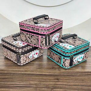 New Trendy Pink Genuine Cow Leather Jewelry Organizer <b>Box</b> Premium Hand Tooled Square Shape <b>Large</b> Capacity Travel Storage Case - Product Image 5