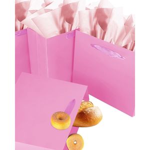 5pcs Pink Medium Size Gift Bags with Ribbon Handles 9.6"x7.9"x4.3" Including 10pcs <b>Tissue</b> <b>Paper</b> for Party Favors - Product Image 1