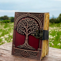 Journal en cuir Arbre de Vie, Grimoire fait main relié en cuir, 400 pages, Livre des Ombres à bords festonnés vintage, Cadeau sorcière