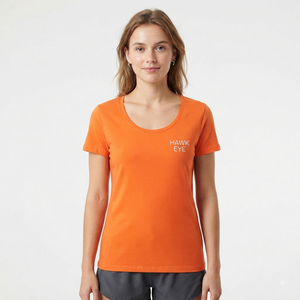 Camiseta de Manga Corta con Cuello Redondo para Mujer, Color Naranja, Corte Regular, Color Sólido, Informal, Transpirable, de Algodón, para Primavera y Verano, Marca Hawk Eye - Product Image 6