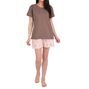 Ensemble pyjama en coton 2 pièces pour femmes, manches courtes, col rond, coupe ample, imprimé à pois, vêtements d'été décontractés - Product Image 2