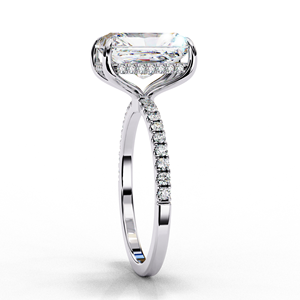 Bague de fiançailles en or rose avec diamant taille émeraude, sertie pavé, bijoux fins de luxe pour femme - Product Image 5