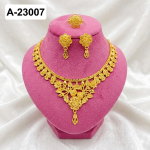 Luxury 24K Gold Plated Floral Zircon Necklace Set with Trendy <b>Red</b> Stone Accents & Matching <b>Drop</b> <b>Earrings</b> for Wedding A-23015 - Product Image 5