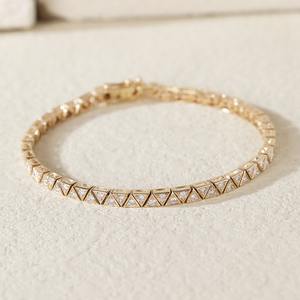 Triangle Diamond <b>Bracelet</b> 10K 14K 18K Gold 925 Silver Geometric Tennis <b>Bracelet</b> Round Cut Diamond Minimalist Fine Jewelry - Product Image 3