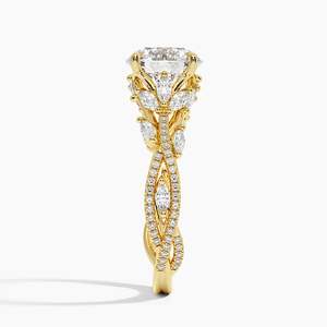 แหวนหมั้นทรงวงรีประดับมอสซาไนต์ ดีไซน์ใบไม้ทองคำ 14K สำหรับเจ้าสาวและเจ้าบ่าว - Product Image 3