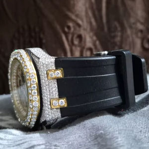 Montre mécanique à quartz pour homme en or jaune de 41 mm, luxe, VVS Moissanite, squelette entièrement serti de diamants, style business, hip hop, antique - Product Image 1