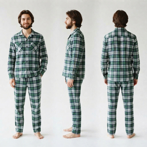 <b>Flannel</b> Loungewear Set <b>Men</b> Plaid Sleepwear Long Sleeve Shirt Flanned Pants Comfortable Warm <b>Pajamas</b> Full Length Night Dress - Product Image 5