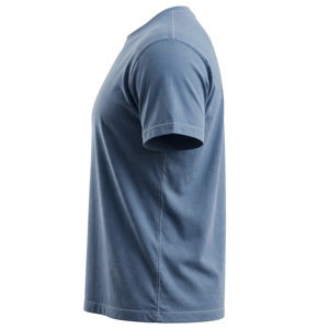 T-shirt en jersey pour homme, bleu, coupe classique, col rond, manches courtes, décontracté, couleur unie, tricoté, 100 % polyester, infroissable - Product Image 3