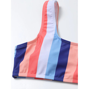 Ensemble de bikini rayé, haut bandeau, bas taille haute, maillot de bain pour femme, imprimé numérique, Spandex Polyester - Product Image 5