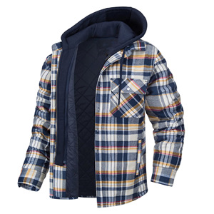 Men's Flannel Shirt <b>Jacket</b> With Removable Hood Plaid Quilted <b>Lined</b> Winter Coats Thick Hoodies Outwear Man <b>Fleece</b> Shirts - Product Image 3