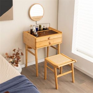 Toeletta in Stile Europeo in Bambù con Specchio LED e 2 Cassetti Contenitori - Product Image 4