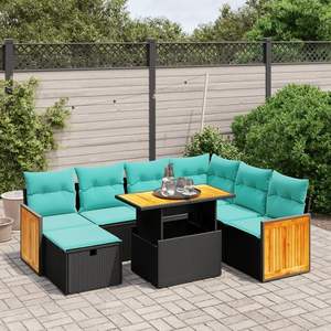 ชุดโซฟาลานบ้านหวายโพลีสีดำ 8 ชิ้นพร้อมชุดเบาะรองนั่งในสวน - Product Image 1