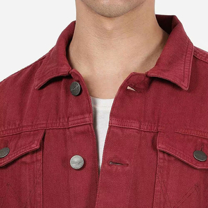 Chaqueta de mezclilla roja para hombre, corte ajustado, cierre de botones, color liso, estilo casual de otoño, algodón lavable, estilo tejido con costuras decorativas - Product Image 6