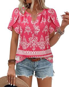 Blusas de Verano para Mujer, Estilo Boho, Manga Corta, Casual de Negocios, con Botones, Estampado Floral, para la Playa o Vacaciones - Product Image 3