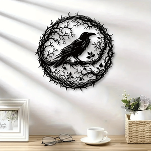Arte da parete in metallo con corvo nero gotico per decorazioni domestiche - Silhouette di uccello industriale vintage - Product Image 2