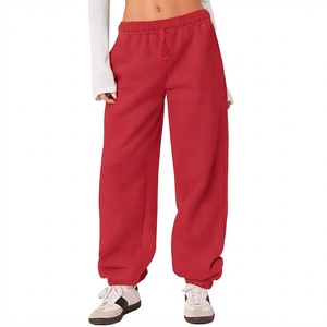 Pantalon large en polaire pour femme, taille élastique, coupe ample, longueur intégrale, décontracté, couleur unie, tissé polyester/coton, été - Product Image 2