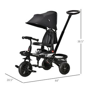 Triciclo per Bambini 4-in-1 Nero con Maniglia di Spinta, Sedile Girevole, Tettuccio e Funzioni di Stoccaggio - Product Image 3