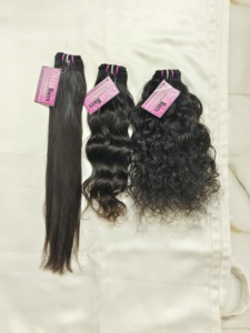 JERRY HAIR EXPORTS Extensions de cheveux Remy indiens bruts de temple 100g, double trame machine, cheveux naturels raides, ondulés, bouclés pour tissage - Product Image 1