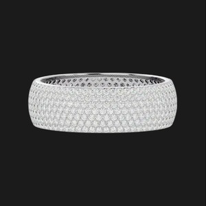 Anillo de banda ancha con moissanita pavé completo en plata chapada en rodio pulido, engaste de canal, joyería de lujo moderna estilo hip hop - Product Image 2