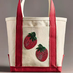 Cute Solid Color Embroidered Canvas Tote Bag for Women Aesthetic Shoulder Casual Handbag with Zipper Closure Daily Use - Product Image 1