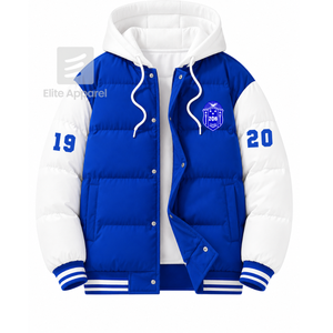 เสื้อแจ็คเก็ตพัฟเฟอร์ Zeta Phi Beta แบบสั่งทำพิเศษ ปักโลโก้ด้านหน้า สีน้ำเงินและสีขาว แขนยาว สำหรับผู้หญิง - Product Image 2